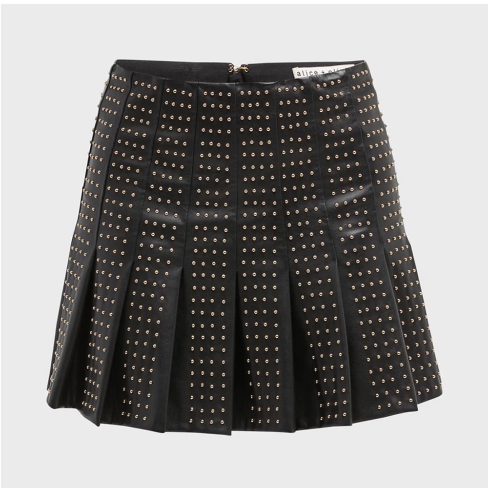 Alice + Olivia short pleated vegan studded skirt